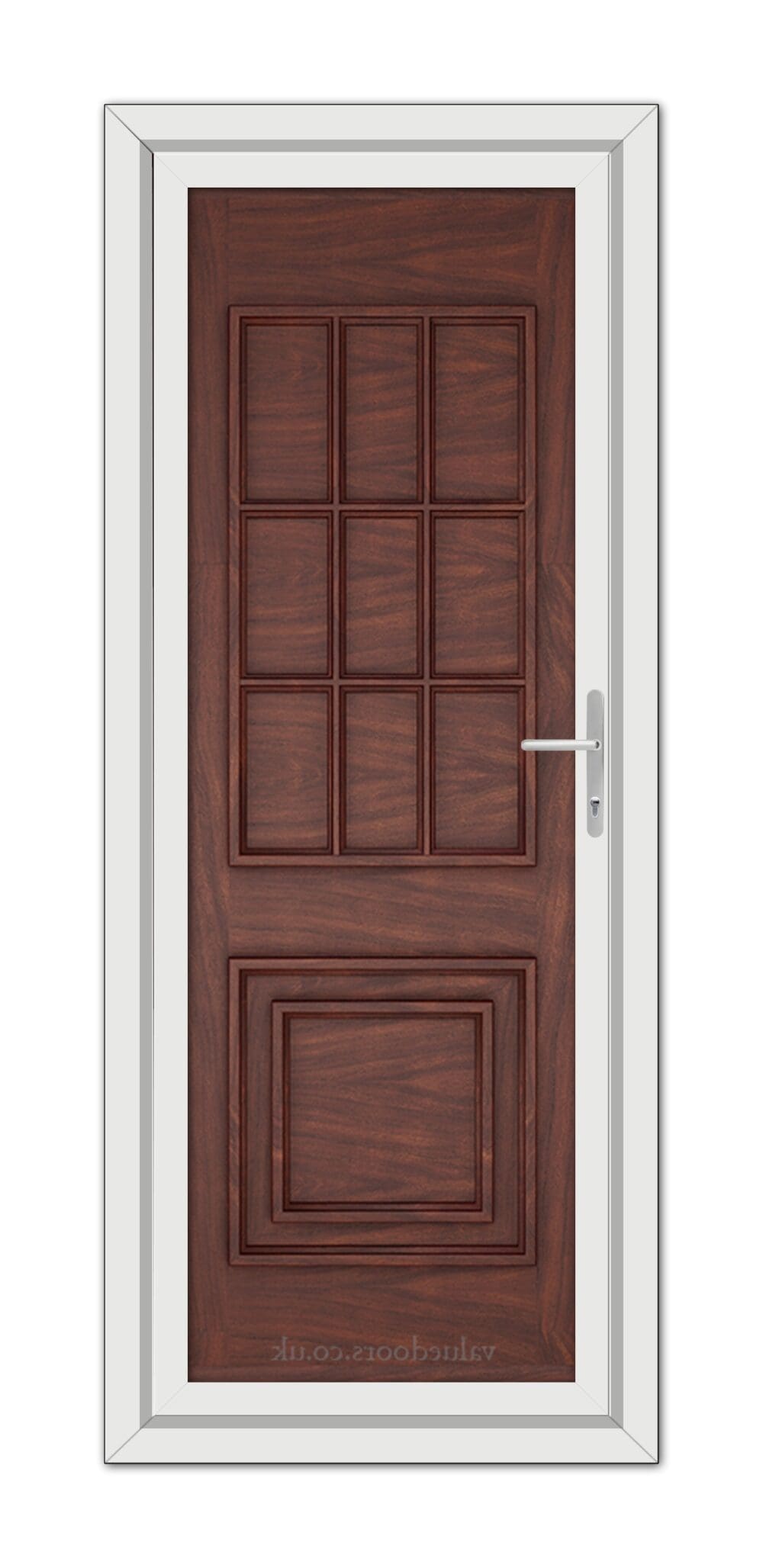 A close-up of a Rosewood Cambridge One Solid uPVC Door.