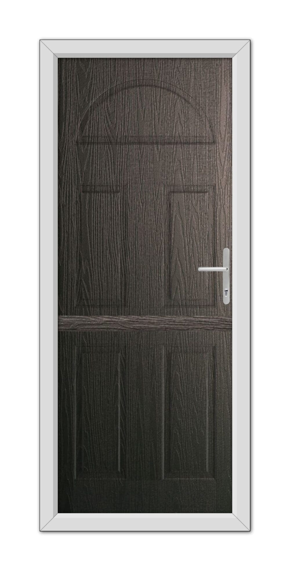 A Schwarzbraun Winslow Solid Stable Composite Door with a horizontal mail slot and a modern handle, installed within a white frame.