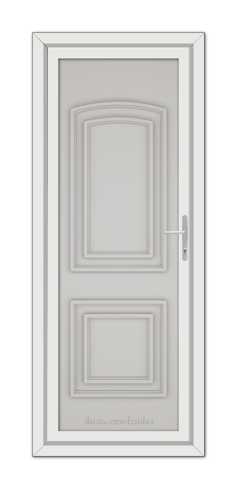 A Silver Grey Balmoral Solid uPVC door with a silver handle.