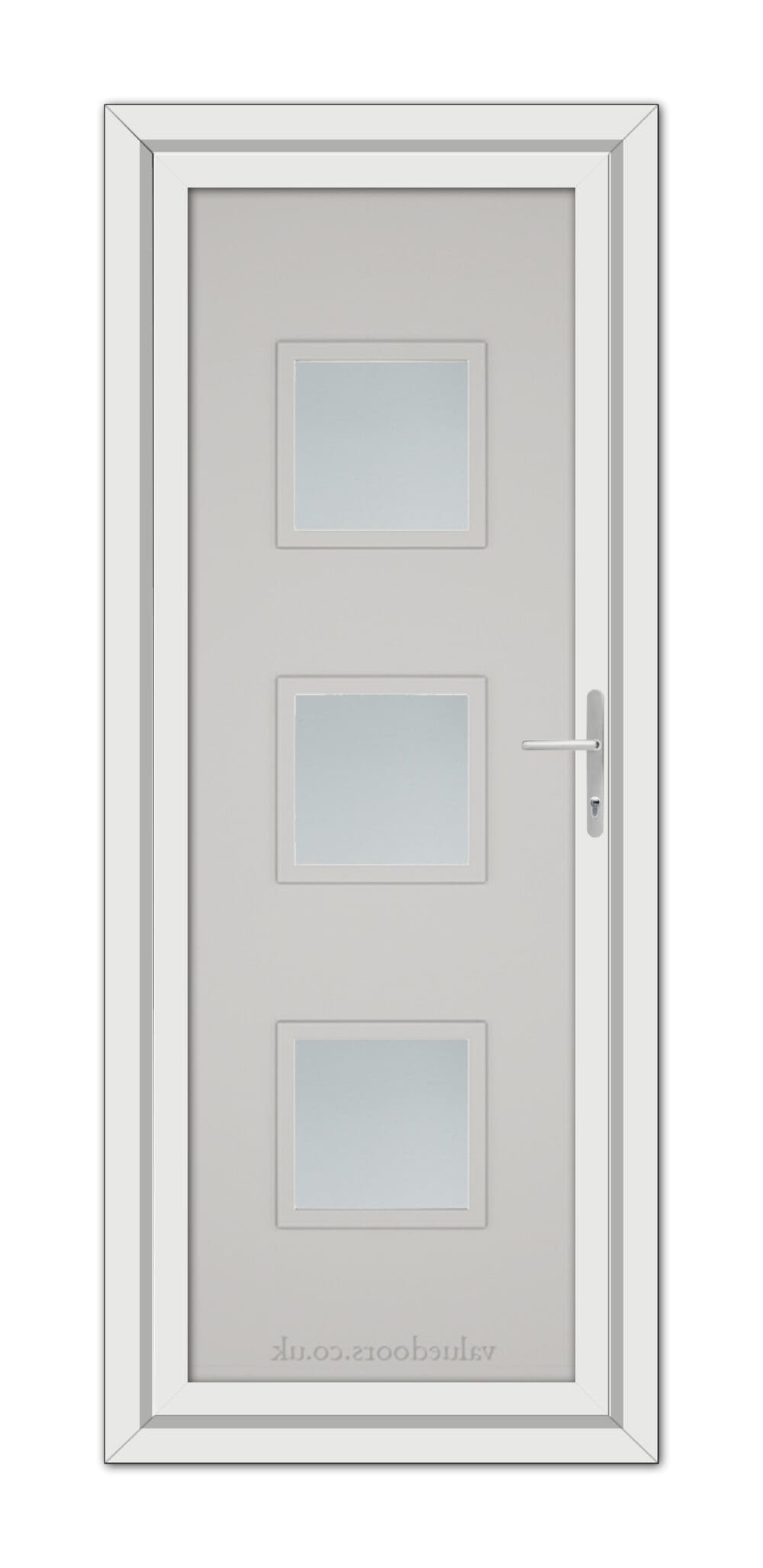 A Silver Grey Modern 5013 uPVC door with three square glass panels.