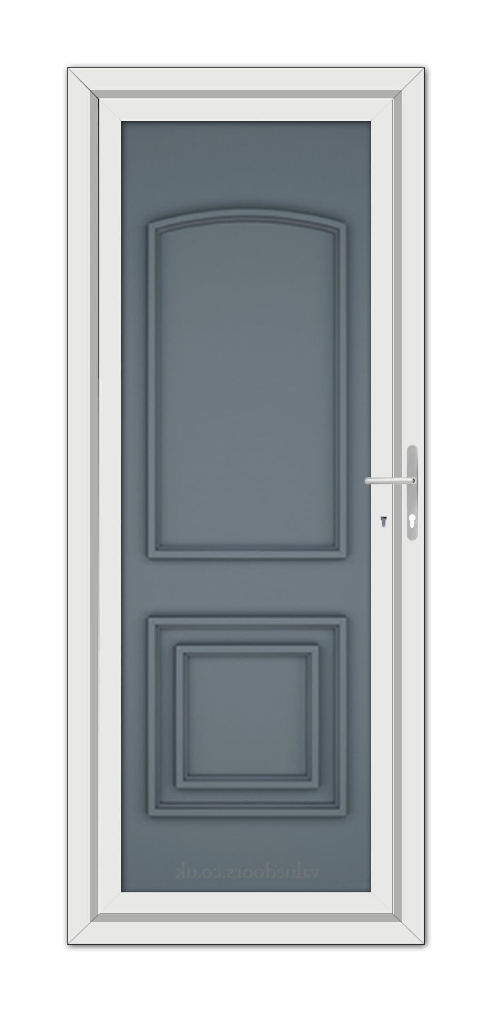 A Slate Grey Balmoral Classic Solid uPVC door with a white frame.