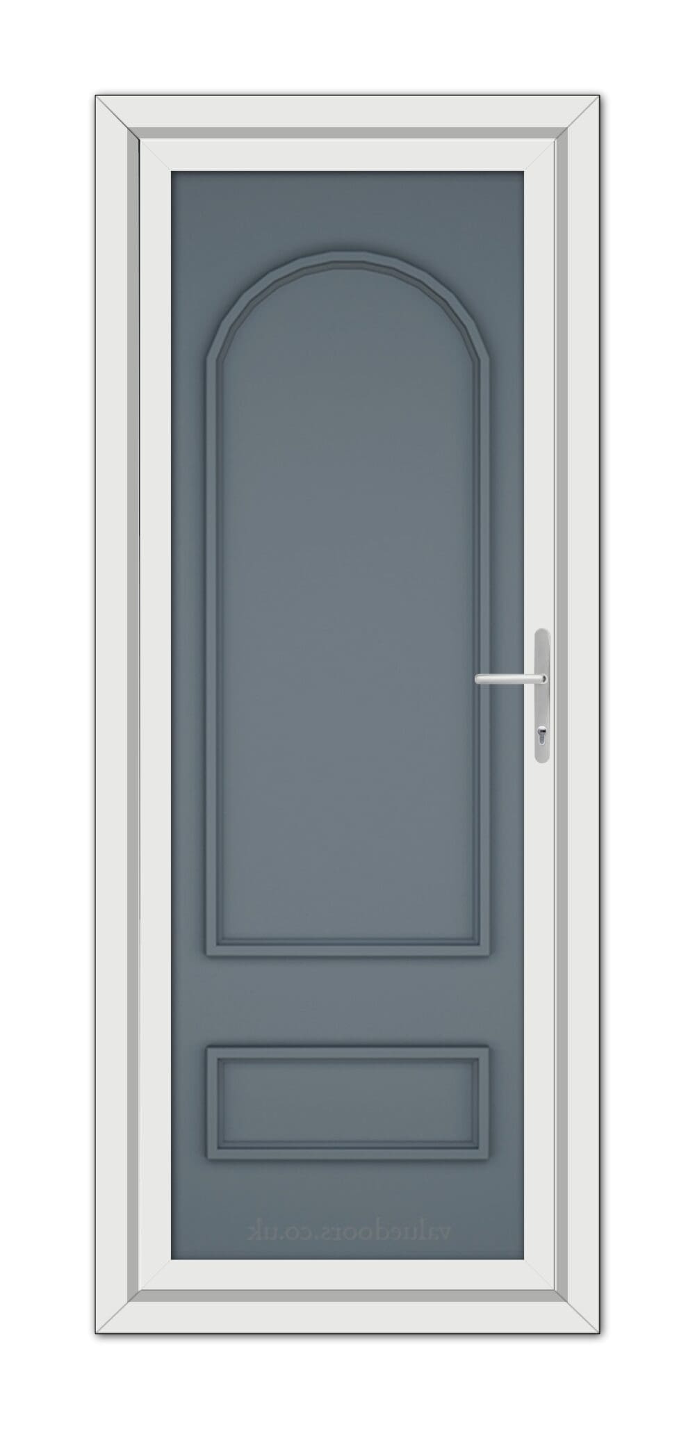 A Slate Grey Canterbury Solid uPVC door with a white frame.