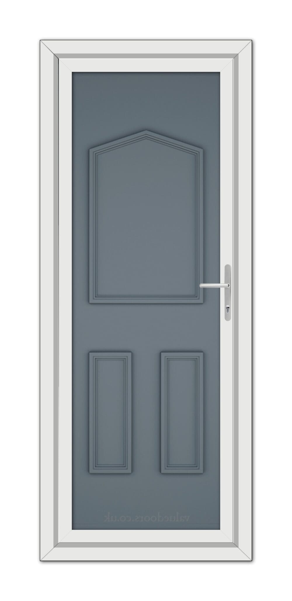 A Slate Grey Oxford Solid uPVC door with a white frame.