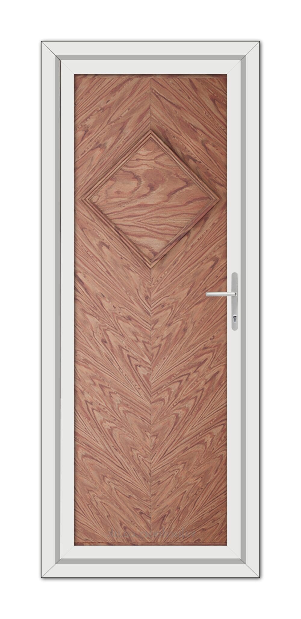 A modern Solid Oak Hamburg door with a chevron pattern and a metal handle, framed in white.