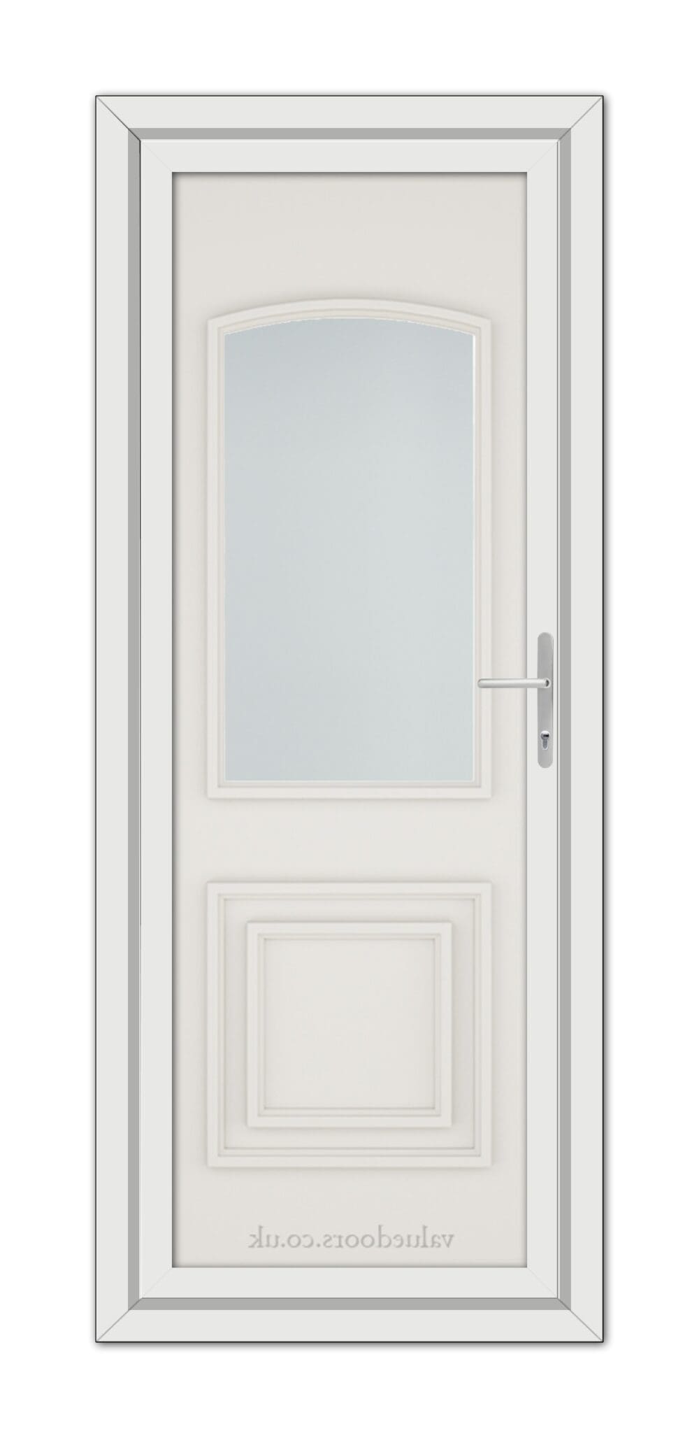 A White Cream Balmoral Classic uPVC Door with a glass panel.