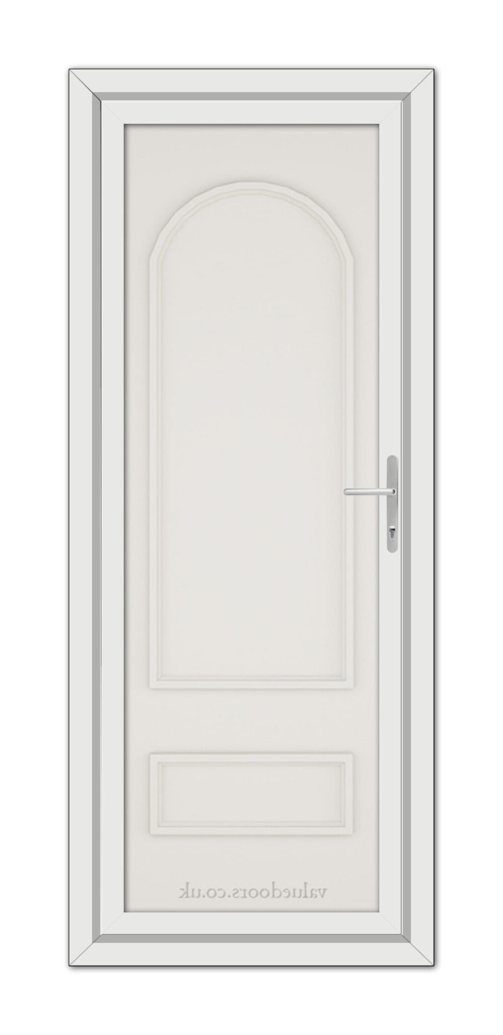 A White Cream Canterbury Solid uPVC Door with a silver handle.