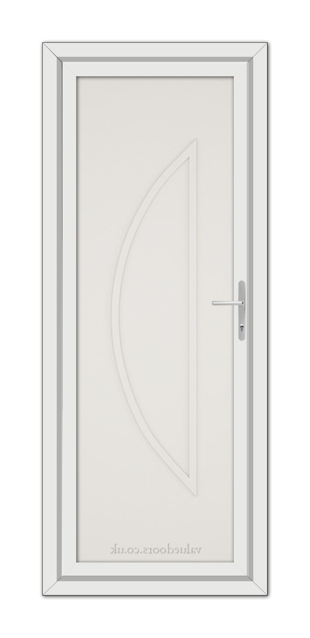 A White Cream Modern 5051 Solid uPVC Door with a curved design.