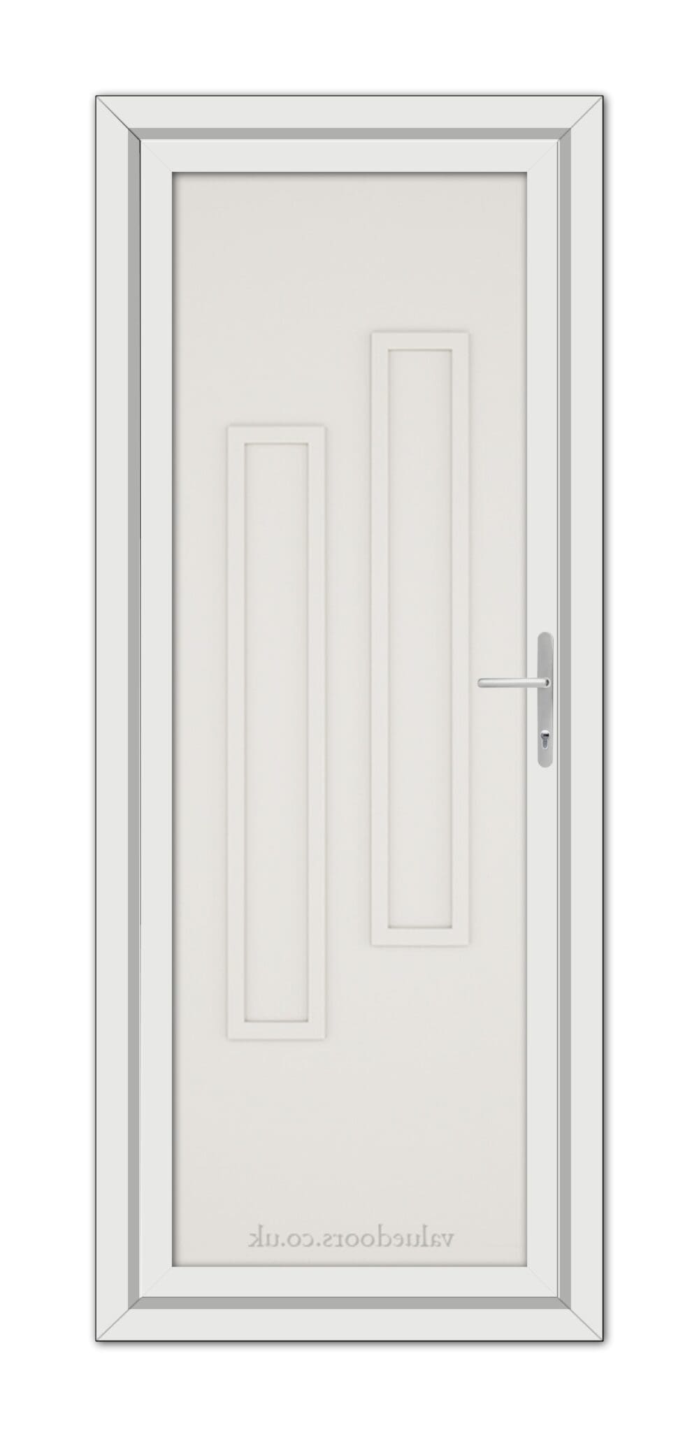 A White Cream Modern 5082 Solid uPVC Door with a silver handle.