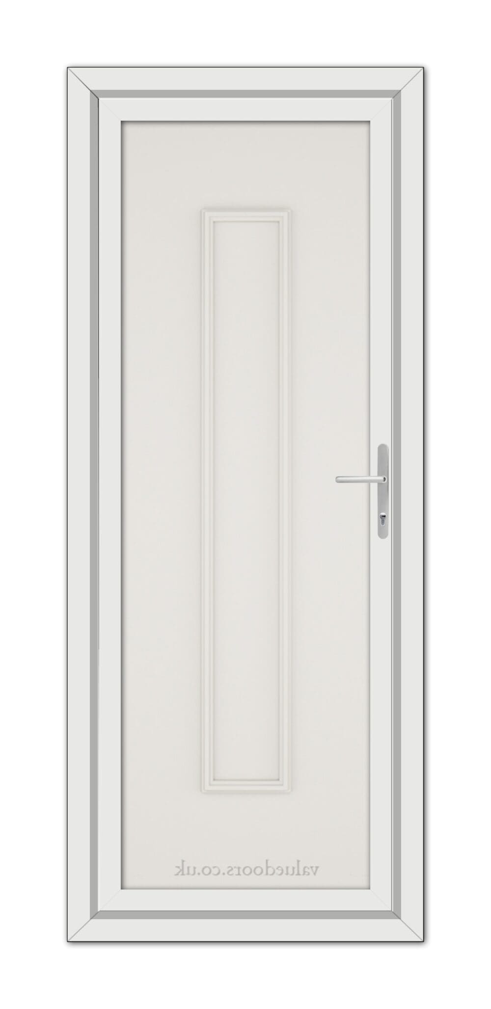 White Cream Rome Solid uPVC Door with a vertical handle, set in a frame, viewed from the front.